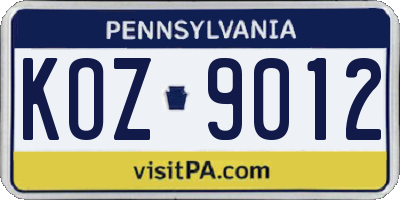 PA license plate KOZ9012