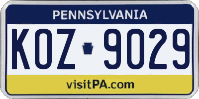 PA license plate KOZ9029
