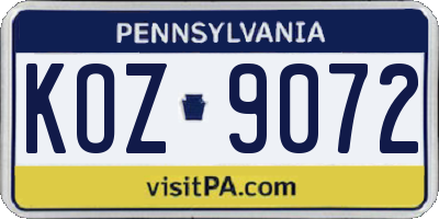 PA license plate KOZ9072