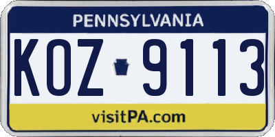 PA license plate KOZ9113