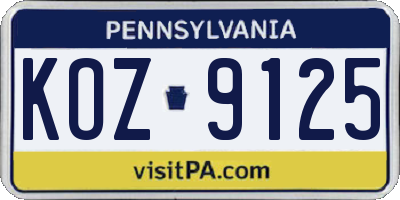 PA license plate KOZ9125