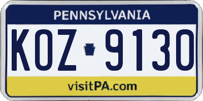 PA license plate KOZ9130