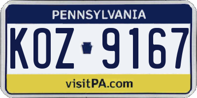 PA license plate KOZ9167