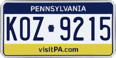 PA license plate KOZ9215
