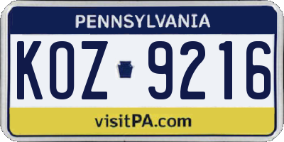 PA license plate KOZ9216
