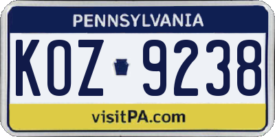 PA license plate KOZ9238