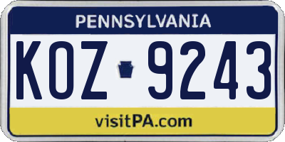 PA license plate KOZ9243
