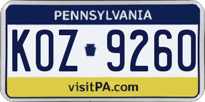 PA license plate KOZ9260