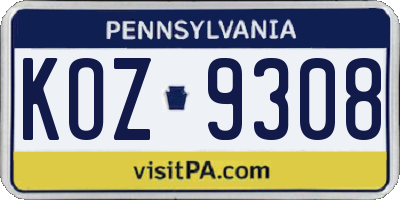 PA license plate KOZ9308