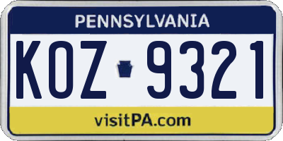 PA license plate KOZ9321