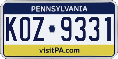 PA license plate KOZ9331