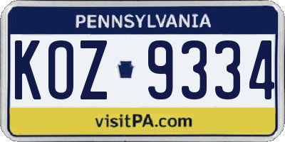 PA license plate KOZ9334