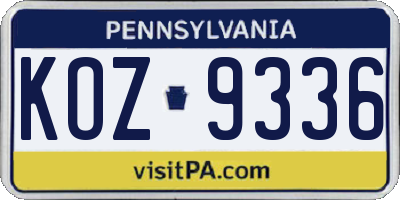 PA license plate KOZ9336