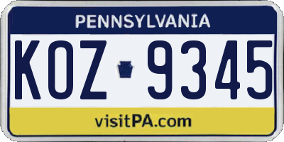 PA license plate KOZ9345