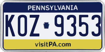 PA license plate KOZ9353