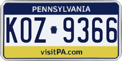 PA license plate KOZ9366