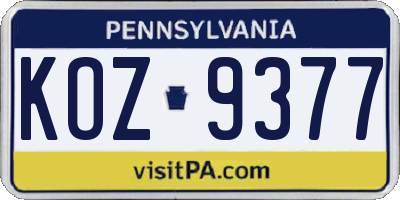 PA license plate KOZ9377