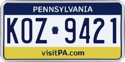 PA license plate KOZ9421
