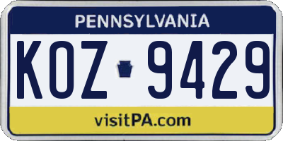 PA license plate KOZ9429