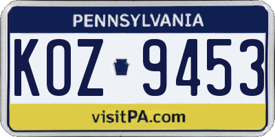 PA license plate KOZ9453