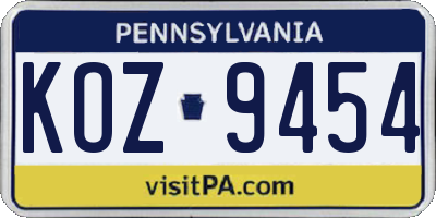 PA license plate KOZ9454