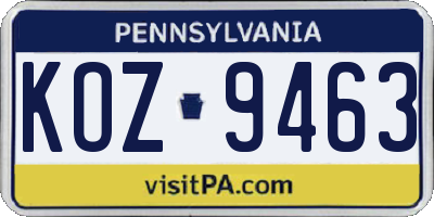 PA license plate KOZ9463