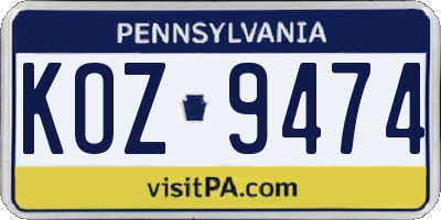 PA license plate KOZ9474