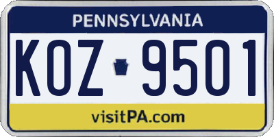 PA license plate KOZ9501