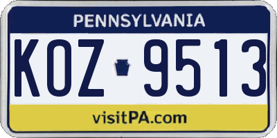 PA license plate KOZ9513