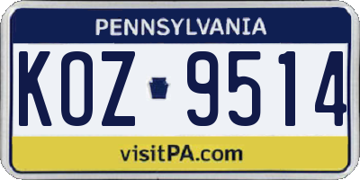 PA license plate KOZ9514