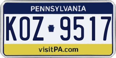 PA license plate KOZ9517