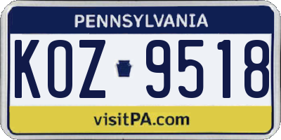 PA license plate KOZ9518