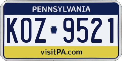 PA license plate KOZ9521
