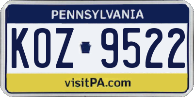 PA license plate KOZ9522