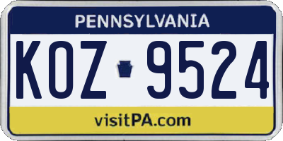 PA license plate KOZ9524