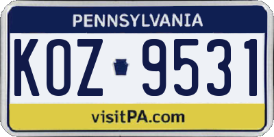 PA license plate KOZ9531