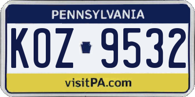 PA license plate KOZ9532