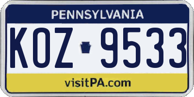 PA license plate KOZ9533