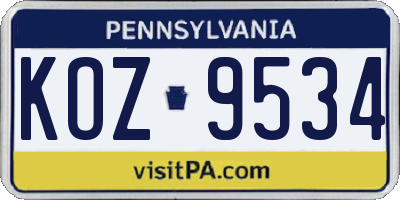 PA license plate KOZ9534