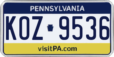 PA license plate KOZ9536
