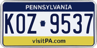 PA license plate KOZ9537