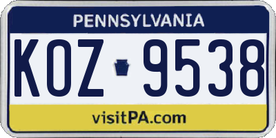 PA license plate KOZ9538