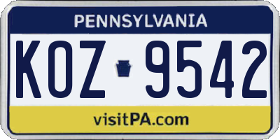 PA license plate KOZ9542