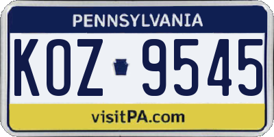 PA license plate KOZ9545