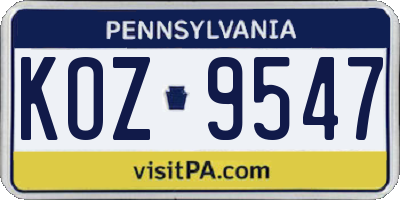 PA license plate KOZ9547