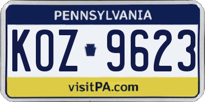 PA license plate KOZ9623