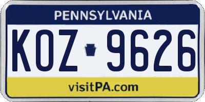 PA license plate KOZ9626