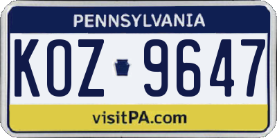 PA license plate KOZ9647