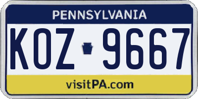 PA license plate KOZ9667