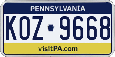 PA license plate KOZ9668